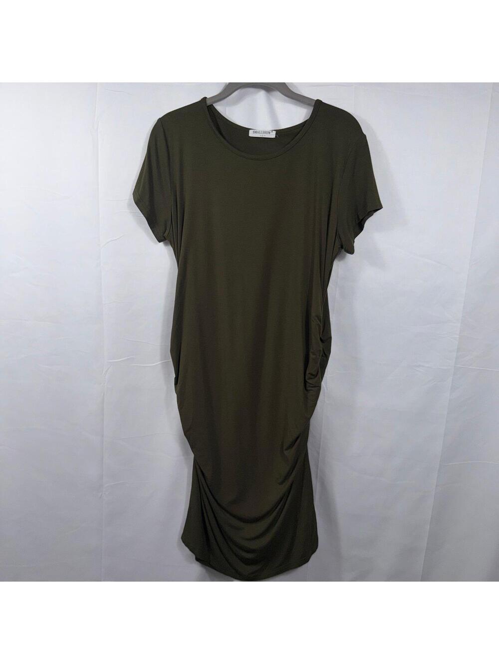 Smallshow Olive Green Ruched Midi Dress Size Large